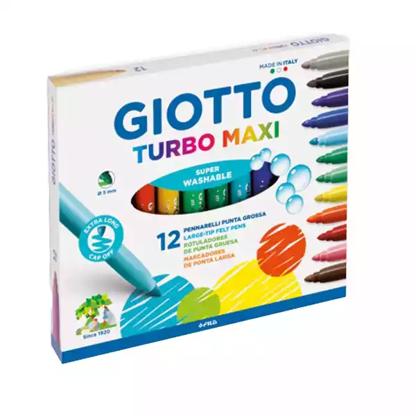 Pennarelli Turbomaxi punta D5mm colori assortiti Giotto astuccio 12 pezzi