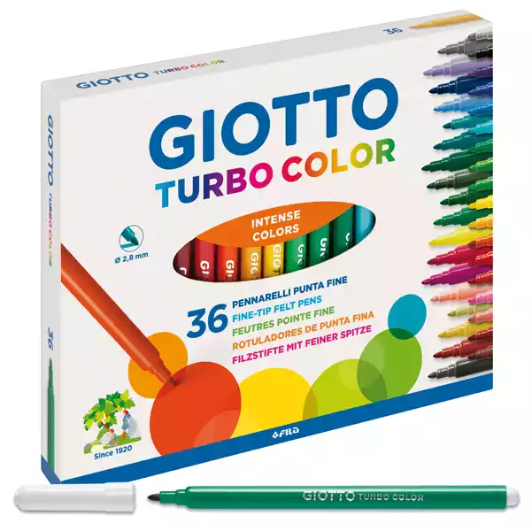 Pennarelli Turbo Color punta D2,8mm colori assortiti Giotto astuccio 36 pezzi