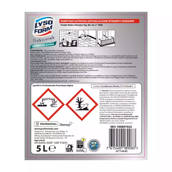 Detergente disinfettante per pavimenti freschezza alpina 5 L Lysoform