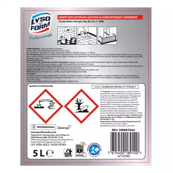 Detergente disinfettante per pavimenti classico Lysoform tanica da 5 L