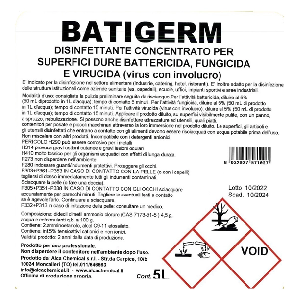 Disinfettante ad alta concentrazione di sali d'ammonio quaternari. particolarmente indicato per il lavaggio e