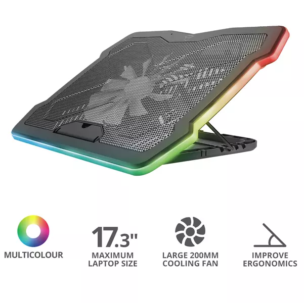 Base di raffreddamento illuminata multicolore per mantenere fresco il laptop durante le sessioni gaming più